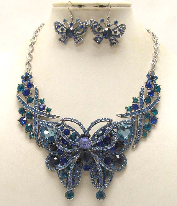 Luxury class victorian style austrian crystal butterfly party necklace and earring set