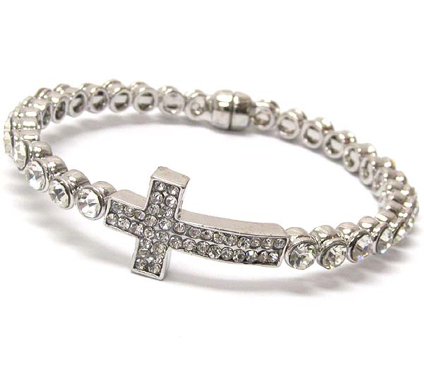 Crystal cross and magnet tip stretch bracelet