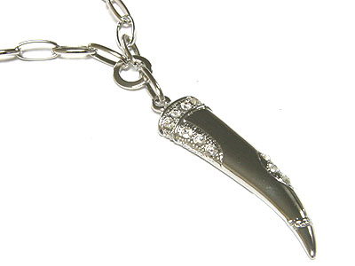 Crystal deco metal horn pendant necklace