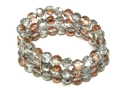 Three row metalic coated beads stretch bracelet