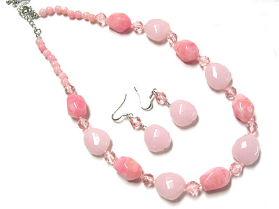 Spring color natural stone necklace and earring set