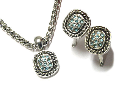 Crystal and heavy metal casting necklace and earring set