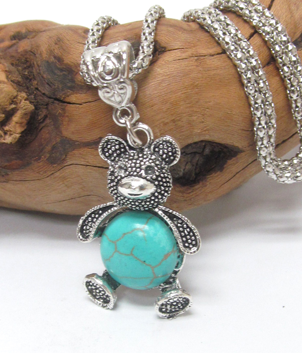 Vintage tibetan silver filigree teddy bear necklace