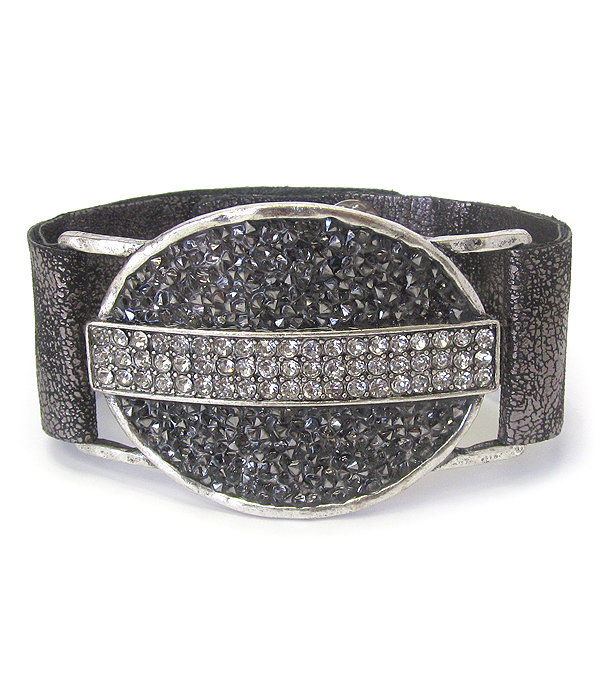 Crystal oval leatherette band bracelet