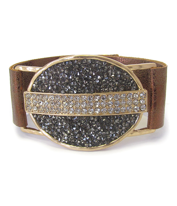 Crystal oval leatherette band bracelet