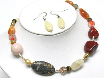 Multi semi precious stone neckalce and earring set