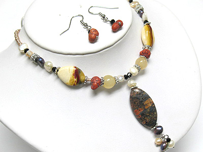 Multi semi precious stone neckalce and earring set