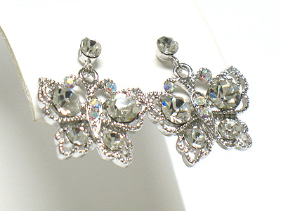 Made in korea whitegold plating crystal butterfly drop earring