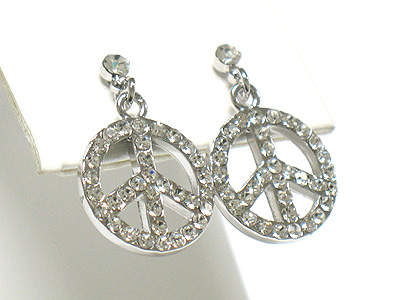 Made in korea whitegold plating crystal peace mark drop earring