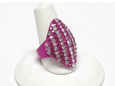 Crystal stud metal puffy ring - adjustable size