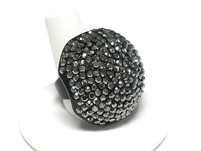 Crystal stud metal puffy ball ring - adjustable size