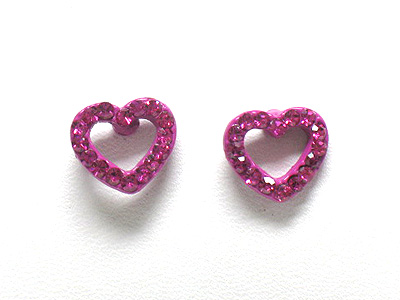 Crystal stud enameled metal open heart stud earring