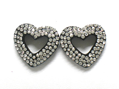 Crystal stud enameled metal open heart earring