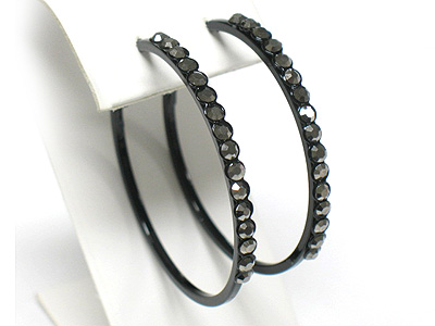 Crystal stud metal hoop earring - hoops