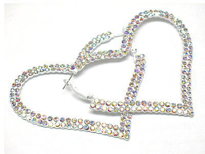 2 line crystal heart hoop earring - hoops