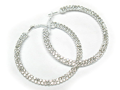 2 line crystal round hoop earring - hoops