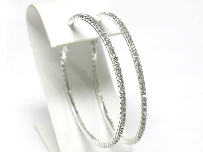 Rhinestone stud metal hoop earring - 60mm - hoops