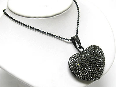 Crystal filled large puffy heart peandant necklace