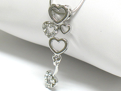 Made in korea whitegold plating crystal multi heart pendant long drop necklace