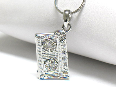 Made in korea whitegold plating crystal stud casette tape pendant necklace