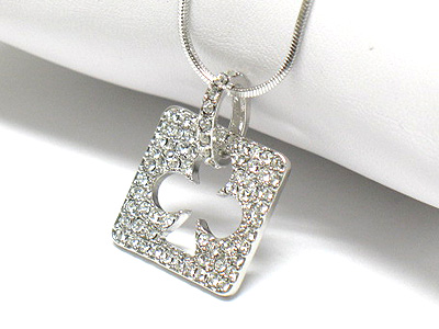 Made in korea whitegold plating crystal stud clover cutout pendant necklace