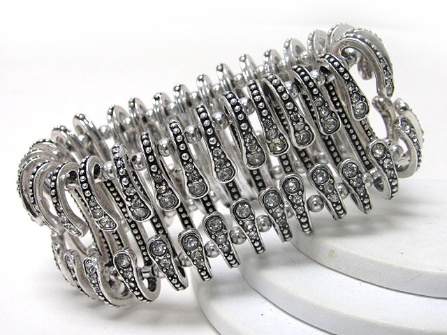 Crystal edged textured metal bal link stretch bracelet