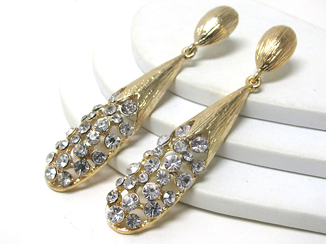 Crystal stud scratch metal bar earring