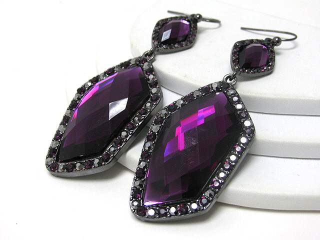 Crystal frame large facet glass stone earring