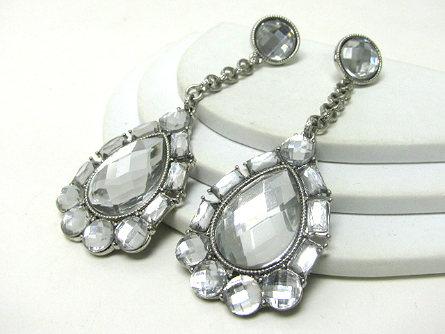 Crystal and acryl deco long tear drop earring