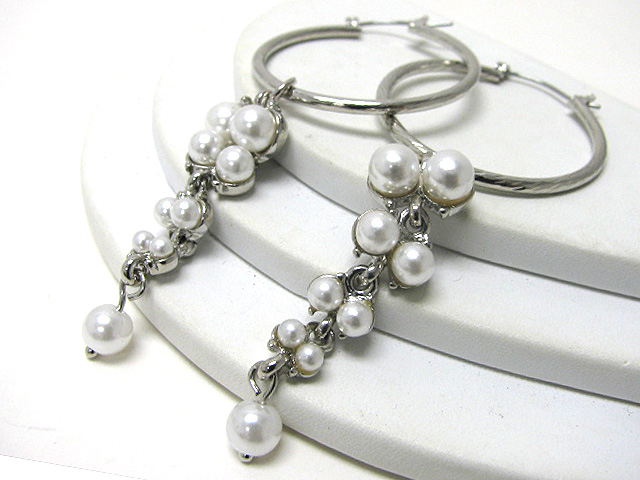 Multi pearl beads long tail drop hoop earring - hoops