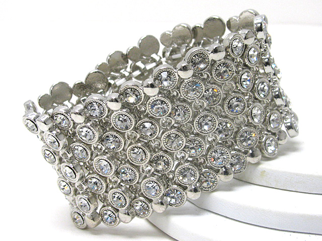 Crystal stud metal mesh stretch bracelet