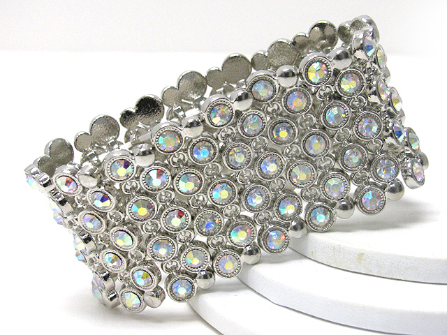 Crystal stud metal mesh stretch bracelet