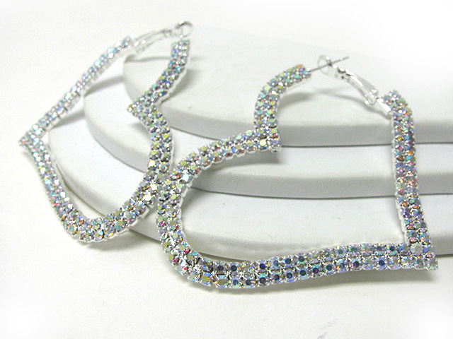 Double rhinestone line flat heart earring