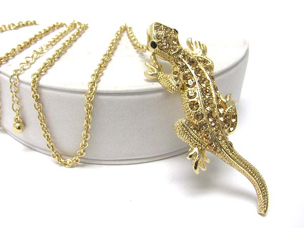 Crystal stud lizard pendant long necklace