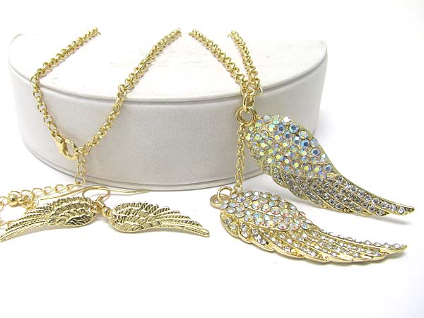 Crystal stud double wing long necklace and earring set