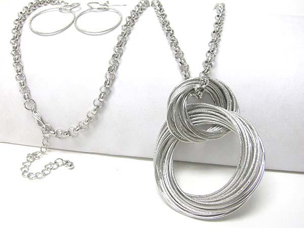 Multi metal hoop connected necklace earring set - hoops