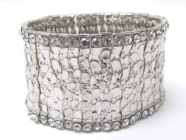 Crystal edge textured metal stretch bracelet