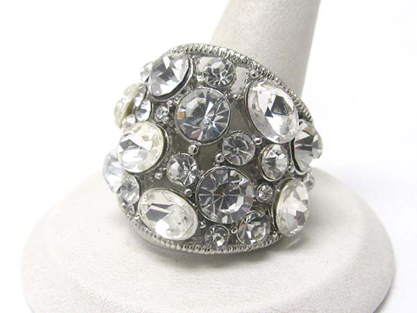 Crystal and glass beads bubble wide fashion ring