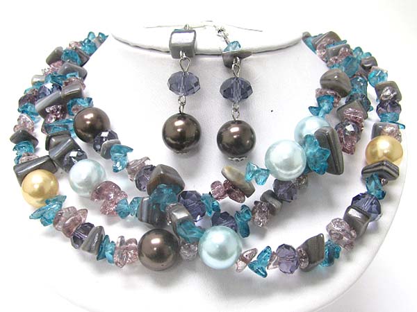 Multi strand mixed natural chip stone necklace set