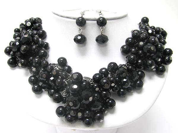 Facet glass beads cluster necklace earring set