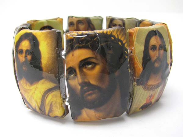 Paper art work wood stretch bracelet - jesus christ theme