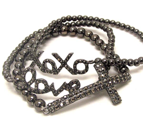 Crystal deco xoxo love,cross message stretch bracelet - set of 3 