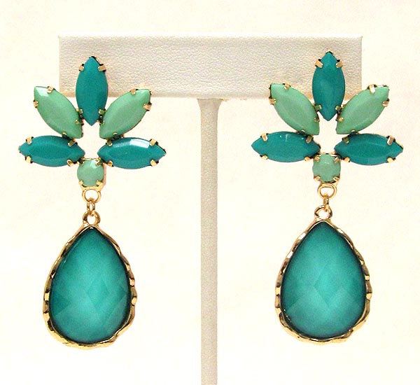 Multi shape acrylic with tear drop glass stone deco drop earring