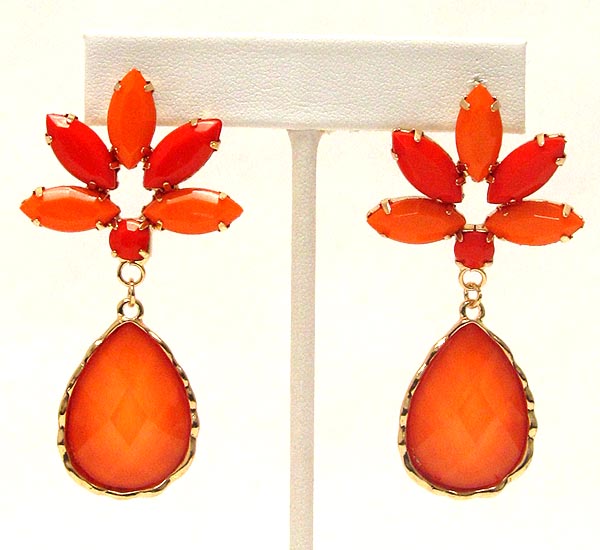 Multi shape acrylic with tear drop glass stone deco drop earring