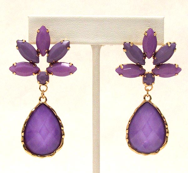 Multi shape acrylic with tear drop glass stone deco drop earring