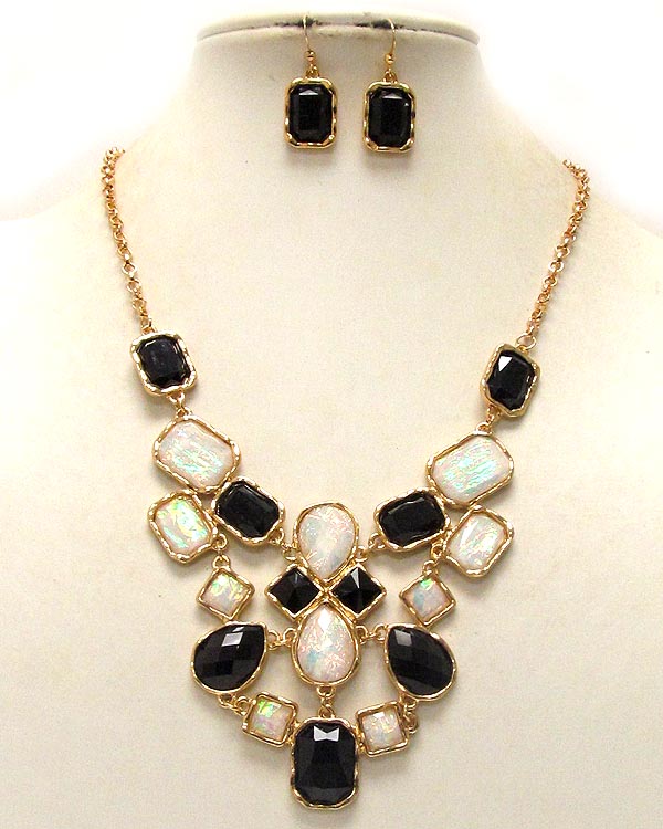 Pearl finish glass stone bib drop necklace earring set