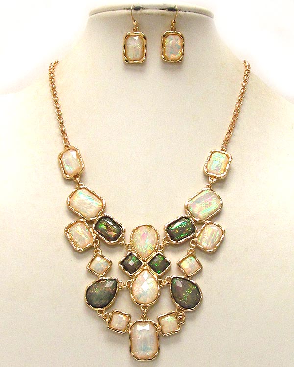 Pearl finish glass stone bib drop necklace earring set