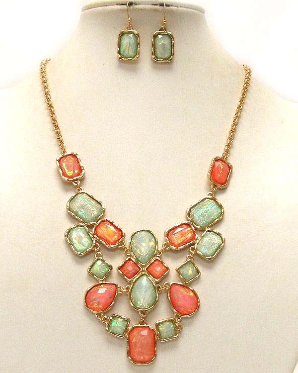 Pearl finish glass stone bib drop necklace earring set