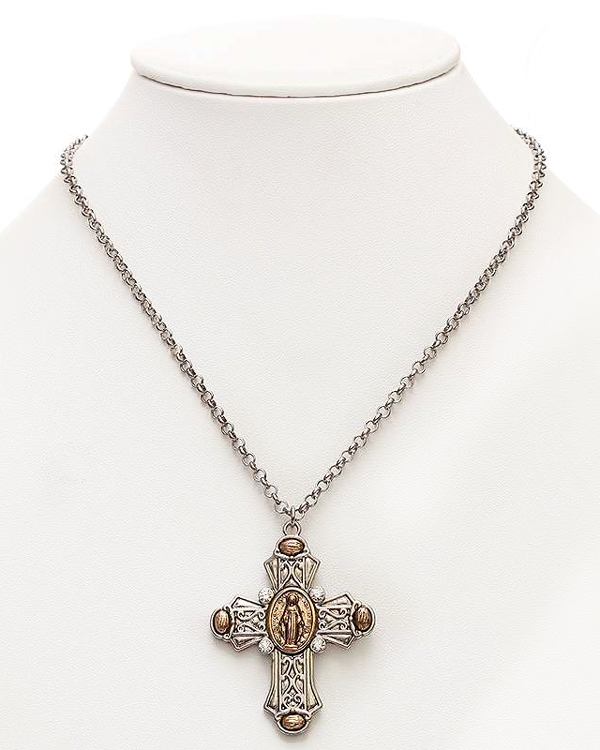 Metal filigree cross pendant necklace