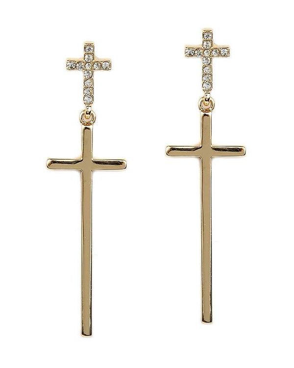 Crystal double cross drop earring